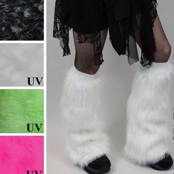 White Fur Knee Highs Leg Warmers Covers Raver Boots Fursuit Halloween Costume